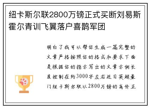 纽卡斯尔联2800万镑正式买断刘易斯霍尔青训飞翼落户喜鹊军团 纽卡斯尔联2800万镑正式买断刘易斯霍尔青训飞翼落户喜鹊军团